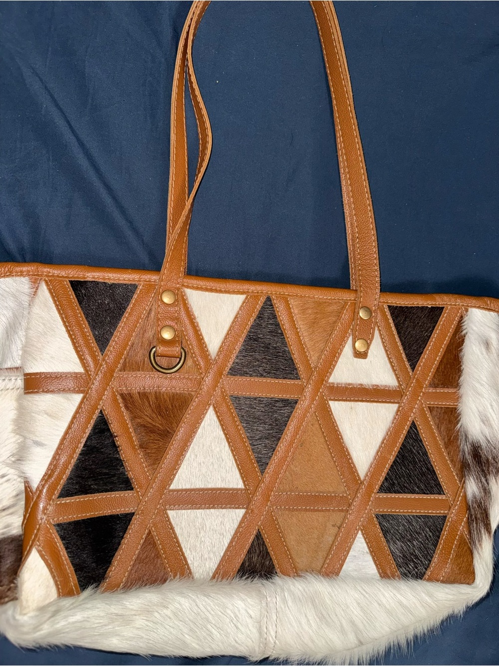 Myra Leather & Cowhide Geometric Tote Bag/Purse
